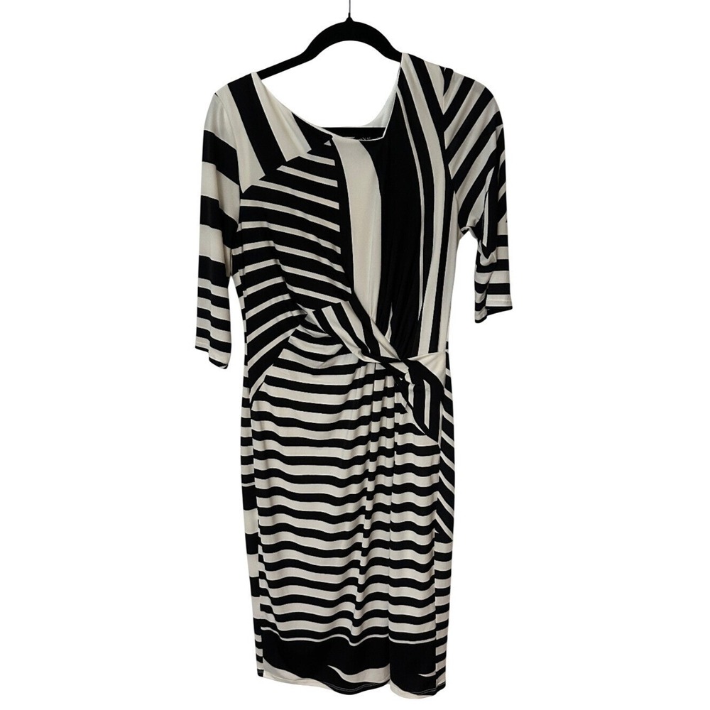 Chaya Womens Black White Striped Twist Front Sheath Dress Size 12